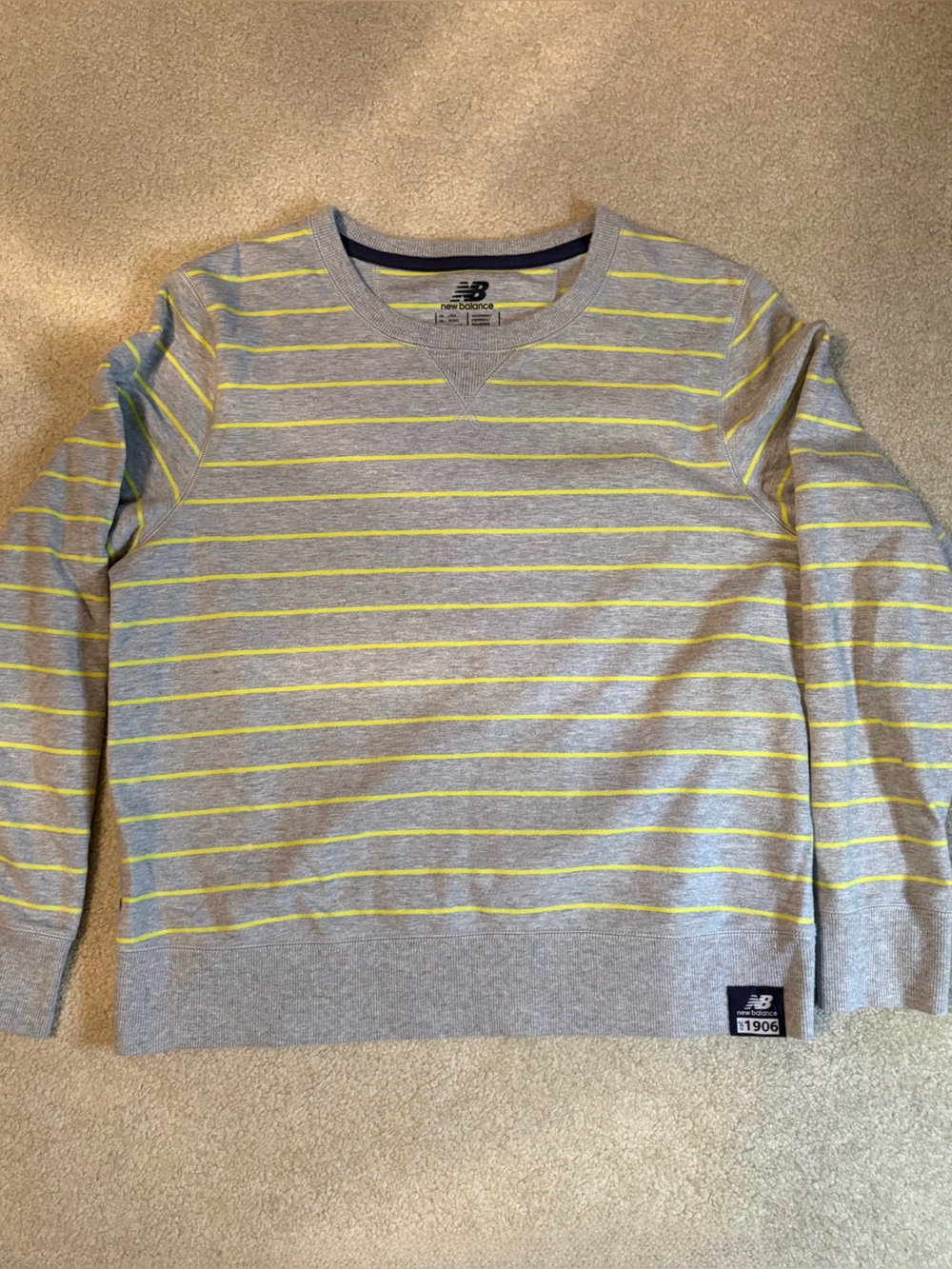 New Balance Gray Long Sleeve Shirt with Yellow Stripes